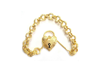 Gold Plated Mens Heart Charm Chain Bracelet